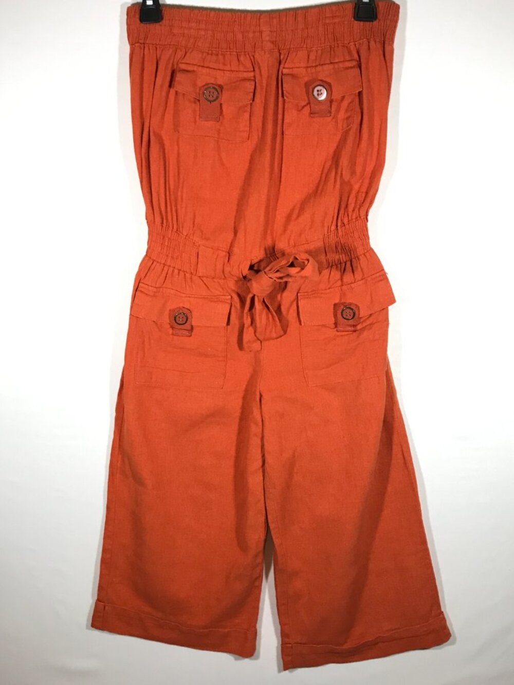 Chesley Women's Small Burnt Orange 100% Linen Strapless Halter Jumpsuit Pants